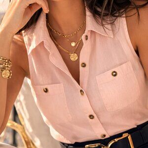 Nautica Jeans Pink Sleeveless Utility Blouse Cotton S NEW